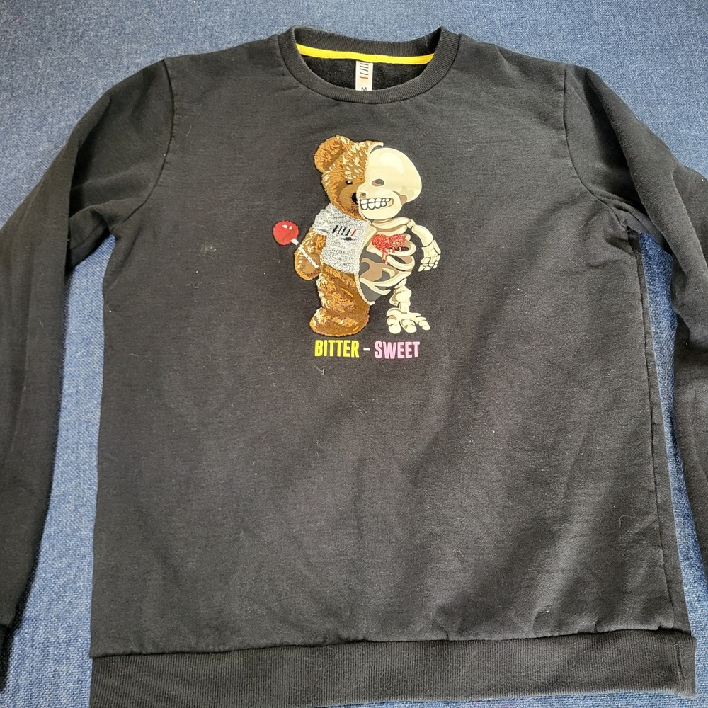 Fifth Loop Mens Bitter-Sweet Teddy Bear Skeleton Graphic Sweatshirt Black M